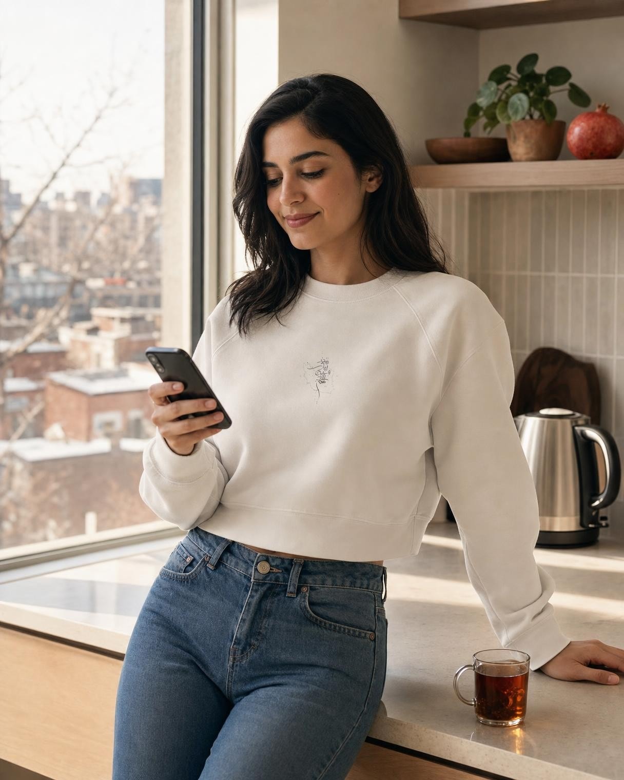Iran Map Persian Calligraphy Cropped Fleece Sweatshirt - View 1